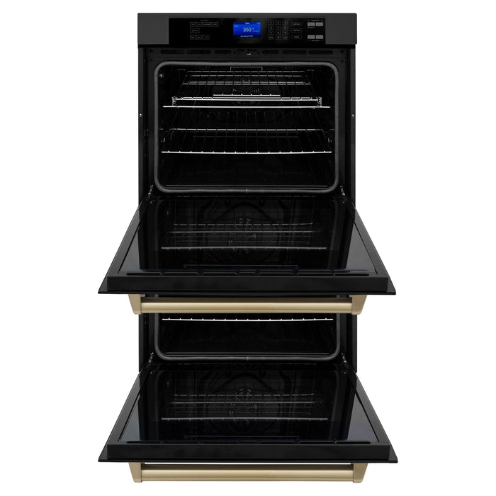 ZLINE 30 In. Autograph Edition Double Wall Oven with Self Clean and True Convection in Black Stainless Steel and Champagne Bronze AWDZ-30-BS-CB