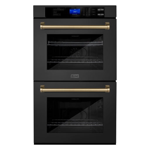 ZLINE Wall Ovens ZLINE 30 In. Autograph Edition Double Wall Oven with Self Clean and True Convection in Black Stainless Steel and Champagne Bronze AWDZ-30-BS-CB