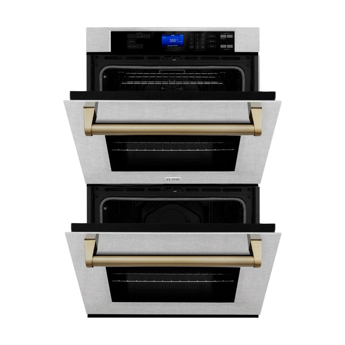 ZLINE Wall Ovens ZLINE 30 In. Autograph Edition Double Wall Oven with Self Clean and True Convection in DuraSnow® Stainless Steel and Champagne Bronze, AWDSZ-30-CB
