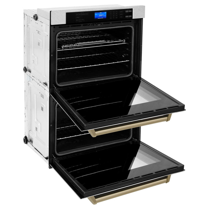 ZLINE Wall Ovens ZLINE 30 In. Autograph Edition Double Wall Oven with Self Clean and True Convection in DuraSnow® Stainless Steel and Champagne Bronze, AWDSZ-30-CB