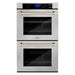 ZLINE 30 In. Autograph Edition Double Wall Oven with Self Clean and True Convection in DuraSnow® Stainless Steel and Gold, AWDSZ-30-G