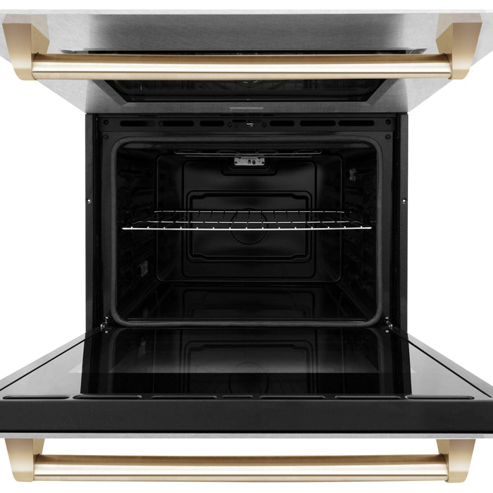 ZLINE 30 In. Autograph Edition Double Wall Oven with Self Clean and True Convection in DuraSnow® Stainless Steel and Gold, AWDSZ-30-G