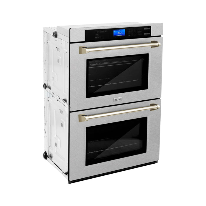 ZLINE Wall Ovens ZLINE 30 In. Autograph Edition Double Wall Oven with Self Clean and True Convection in DuraSnow® Stainless Steel and Gold, AWDSZ-30-G