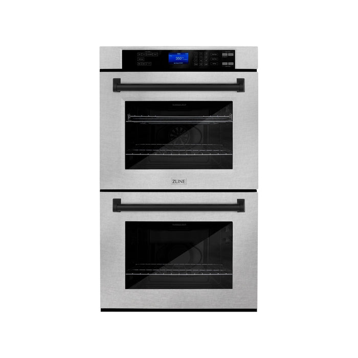 ZLINE 30 In. Autograph Edition Double Wall Oven with Self Clean and True Convection in DuraSnow® Stainless Steel and Matte Black, AWDSZ-30-MB