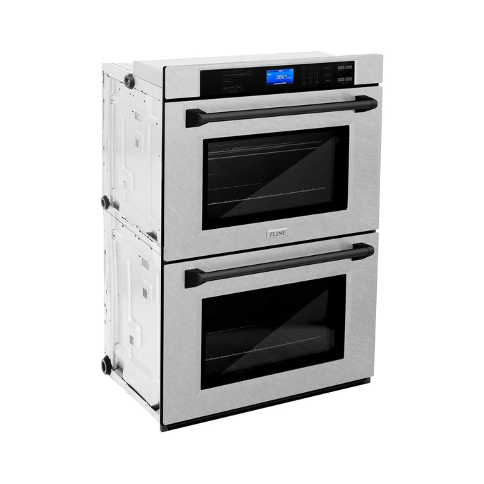 ZLINE Wall Ovens ZLINE 30 In. Autograph Edition Double Wall Oven with Self Clean and True Convection in DuraSnow® Stainless Steel and Matte Black, AWDSZ-30-MB