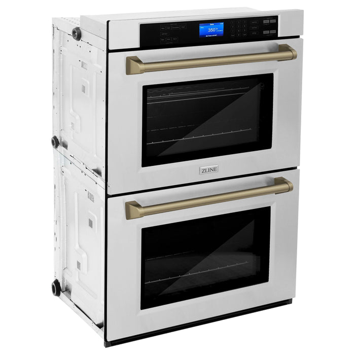 ZLINE 30 In. Autograph Edition Double Wall Oven with Self Clean and True Convection in Stainless Steel and Champagne Bronze, AWDZ-30-CB