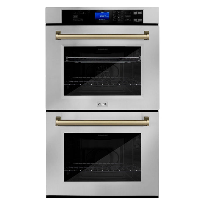 ZLINE 30 In. Autograph Edition Double Wall Oven with Self Clean and True Convection in Stainless Steel and Champagne Bronze, AWDZ-30-CB