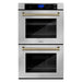 ZLINE 30 In. Autograph Edition Double Wall Oven with Self Clean and True Convection in Stainless Steel and Champagne Bronze, AWDZ-30-CB