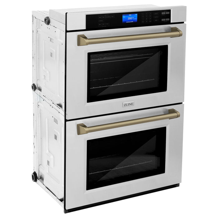 ZLINE Wall Ovens ZLINE 30 In. Autograph Edition Double Wall Oven with Self Clean and True Convection in Stainless Steel and Champagne Bronze, AWDZ-30-CB