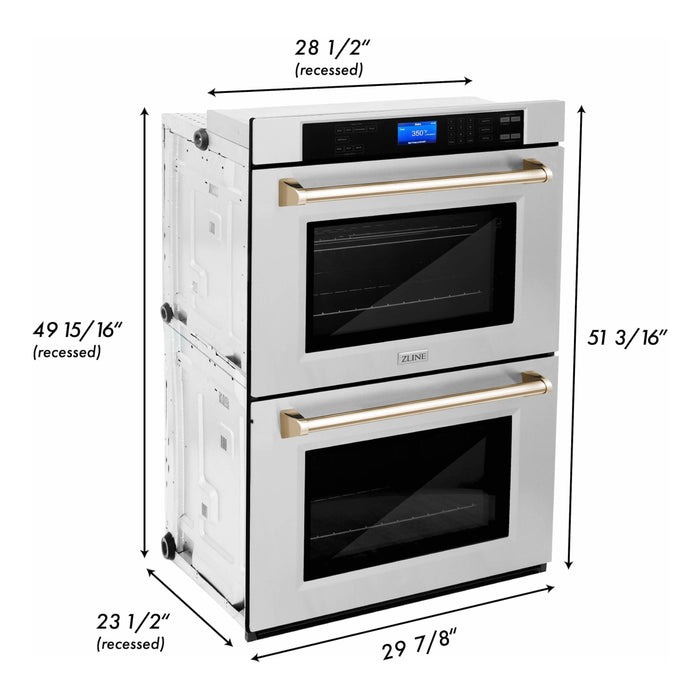 ZLINE Wall Ovens ZLINE 30 In. Autograph Edition Double Wall Oven with Self Clean and True Convection in Stainless Steel and Gold, AWDZ-30-G