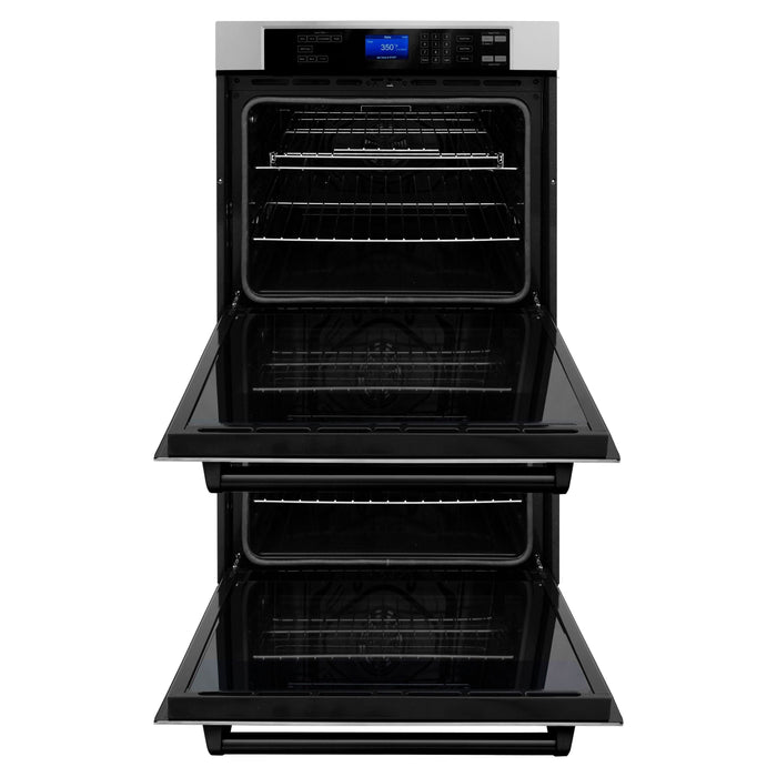 ZLINE 30 In. Autograph Edition Double Wall Oven with Self Clean and True Convection in Stainless Steel and Matte Black, AWDZ-30-MB