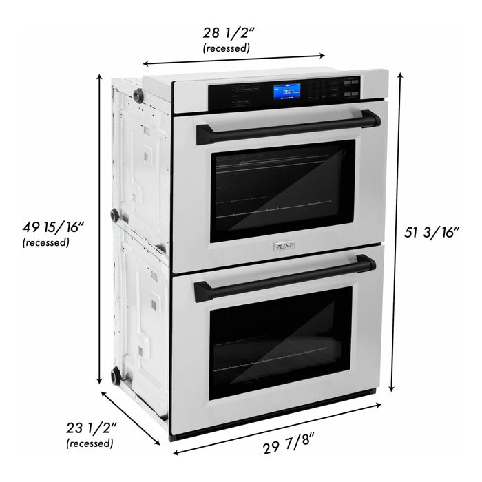 ZLINE 30 In. Autograph Edition Double Wall Oven with Self Clean and True Convection in Stainless Steel and Matte Black, AWDZ-30-MB