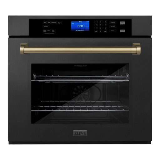 ZLINE 30 In. Autograph Edition Single Wall Oven with Self Clean and True Convection in Black Stainless Steel and Champagne Bronze, AWSZ-30-BS-CB