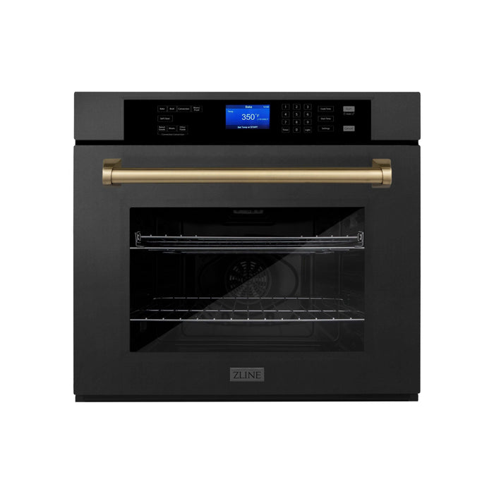 ZLINE Wall Ovens ZLINE 30 In. Autograph Edition Single Wall Oven with Self Clean and True Convection in Black Stainless Steel and Champagne Bronze, AWSZ-30-BS-CB
