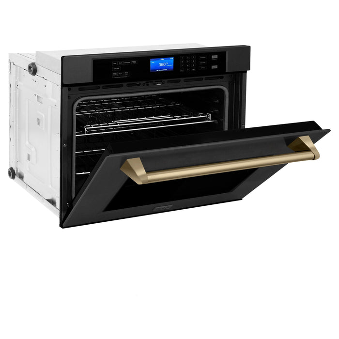 ZLINE Wall Ovens ZLINE 30 In. Autograph Edition Single Wall Oven with Self Clean and True Convection in Black Stainless Steel and Champagne Bronze, AWSZ-30-BS-CB