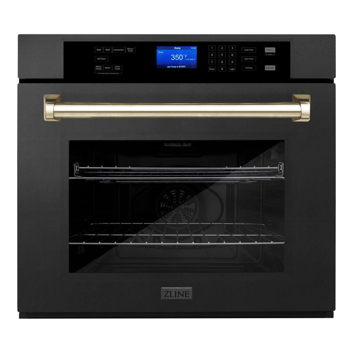 ZLINE Wall Ovens ZLINE 30 In. Autograph Edition Single Wall Oven with Self Clean and True Convection in Black Stainless Steel and Gold, AWSZ-30-BS-G