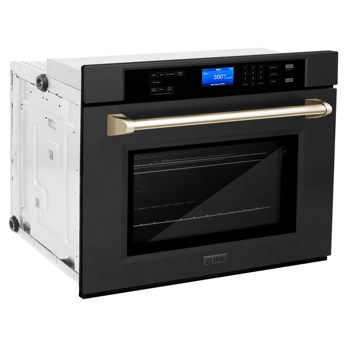 ZLINE Wall Ovens ZLINE 30 In. Autograph Edition Single Wall Oven with Self Clean and True Convection in Black Stainless Steel and Gold, AWSZ-30-BS-G