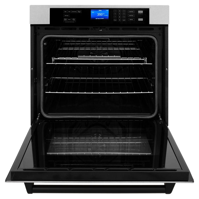 ZLINE 30 In. Autograph Edition Single Wall Oven with Self Clean and True Convection in DuraSnow® Stainless Steel and Matte Black, AWSSZ-30-MB