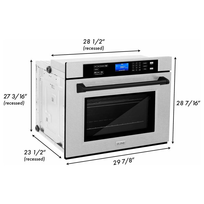 ZLINE 30 In. Autograph Edition Single Wall Oven with Self Clean and True Convection in DuraSnow® Stainless Steel and Matte Black, AWSSZ-30-MB