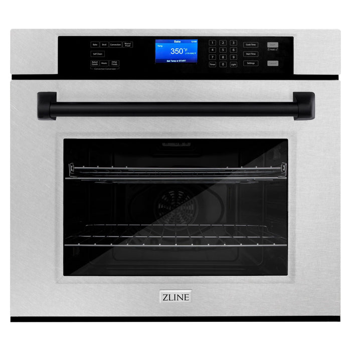 ZLINE 30 In. Autograph Edition Single Wall Oven with Self Clean and True Convection in DuraSnow® Stainless Steel and Matte Black, AWSSZ-30-MB