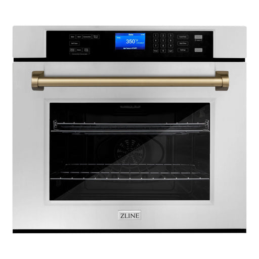 ZLINE 30 In. Autograph Edition Single Wall Oven with Self Clean and True Convection in Stainless Steel and Champagne Bronze, AWSZ-30-CB