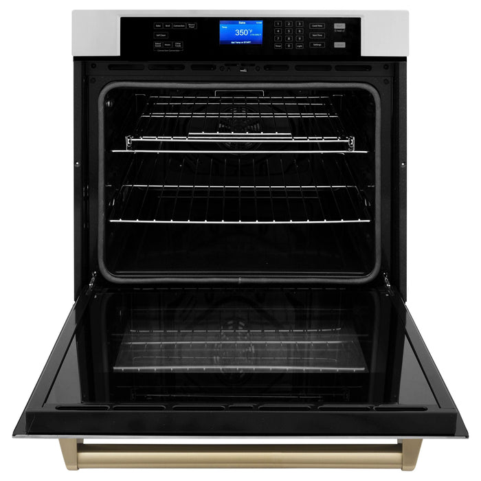 ZLINE Wall Ovens ZLINE 30 In. Autograph Edition Single Wall Oven with Self Clean and True Convection in Stainless Steel and Champagne Bronze, AWSZ-30-CB