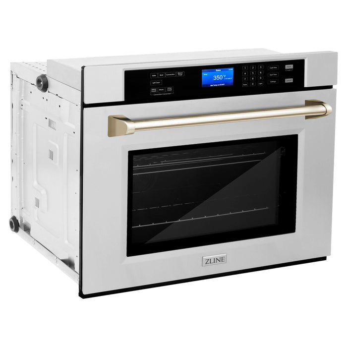 ZLINE 30 In. Autograph Edition Single Wall Oven with Self Clean and True Convection in Stainless Steel and Gold, AWSZ-30-G