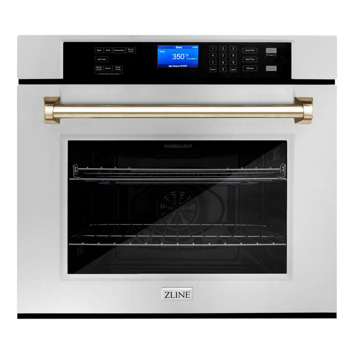 ZLINE 30 In. Autograph Edition Single Wall Oven with Self Clean and True Convection in Stainless Steel and Gold, AWSZ-30-G