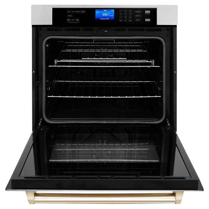 ZLINE 30 In. Autograph Edition Single Wall Oven with Self Clean and True Convection in Stainless Steel and Gold, AWSZ-30-G