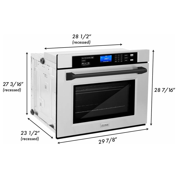 ZLINE Wall Ovens ZLINE 30 In. Autograph Edition Single Wall Oven with Self Clean and True Convection in Stainless Steel and Matte Black, AWSZ-30-MB