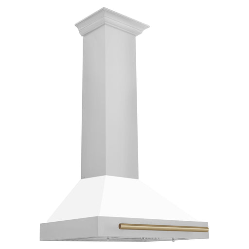 ZLINE Range Hoods ZLINE 30 In Autograph Edition Stainless Steel Range Hood with White Matte Shell and Champagne Bronze Accents, KB4STZ-WM30-CB