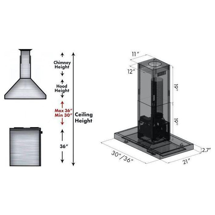 ZLINE 30 In. Convertible Island Mount Range Hood in Black Stainless Steel, BSKE2iN-30