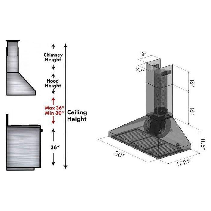 ZLINE 30 in. Convertible Vent Wall Mount Range Hood in Stainless Steel with Crown Molding, KL3CRN-30