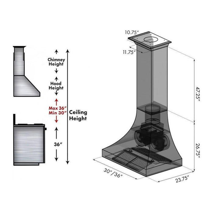 ZLINE 30 in. Designer Series Copper Finish Wall Range Hood 8632C-30