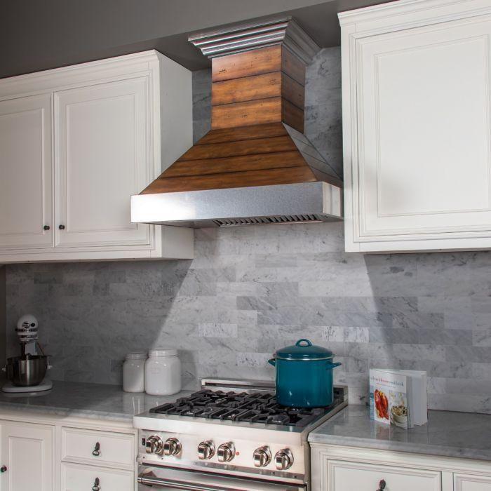 ZLINE 30 in. Designer Shiplap Wooden Wall Range Hood with Stainless Steel Accent 365BB-30