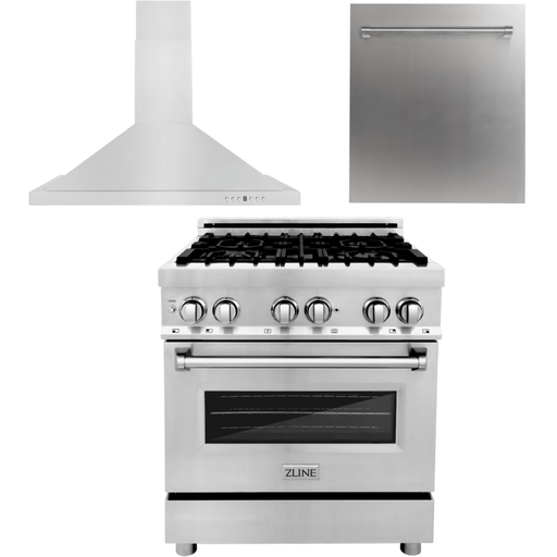 ZLINE Kitchen Appliance Packages ZLINE 30 in. Dual Fuel Range, 30 in. Range Hood and Dishwasher Appliance Package 3KP-RARH30-DW