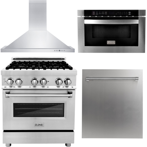 ZLINE Kitchen Appliance Packages ZLINE 30 in. Dual Fuel Range, 30 in. Range Hood, Microwave Drawer and Dishwasher Appliance Package