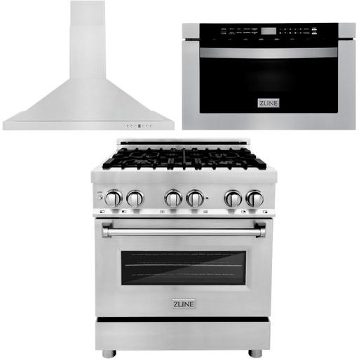 ZLINE Kitchen Appliance Packages ZLINE 30 in. Dual Fuel Range, 30 in. Range Hood, Microwave Drawer Appliance Package 3KP-RARH30-MW