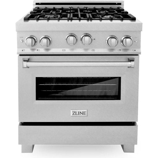 ZLINE 30 in. Dual Fuel Range and Range Hood In DuraSnow Stainless Steel Appliance Package 2KP-RASSNRH30