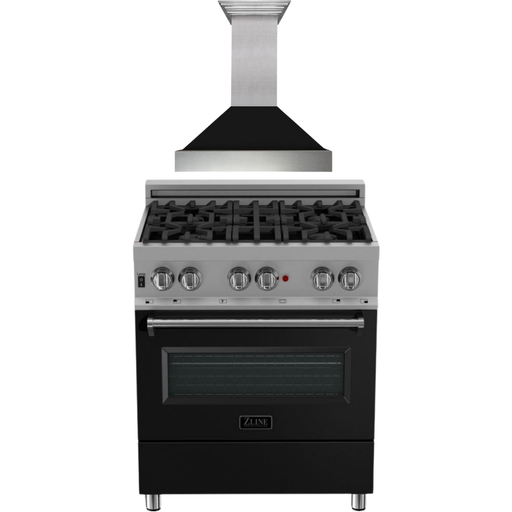 ZLINE Kitchen Appliance Packages ZLINE 30 in. Dual Fuel Range in DuraSnow with Black Matte Door and 30 in. Range Hood Appliance Package 2KP-RASBLMRH30