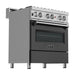 ZLINE 30 in. Dual Fuel Range in DuraSnow with Black Matte Door and 30 in. Range Hood Appliance Package 2KP-RASBLMRH30