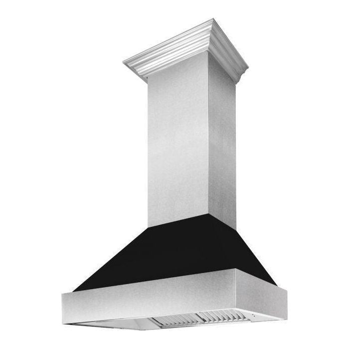 ZLINE 30 in. Dual Fuel Range in DuraSnow with Black Matte Door and 30 in. Range Hood Appliance Package 2KP-RASBLMRH30