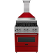 ZLINE 30 in. Dual Fuel Range In DuraSnow with Red Gloss Door and 30 in. Range Hood Appliance Package 2KP-RASRGRH30