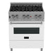 ZLINE 30 in. Dual Fuel Range In DuraSnow with White Matte Door and 30 in. Range Hood Appliance Package 2KP-RASWMRH30