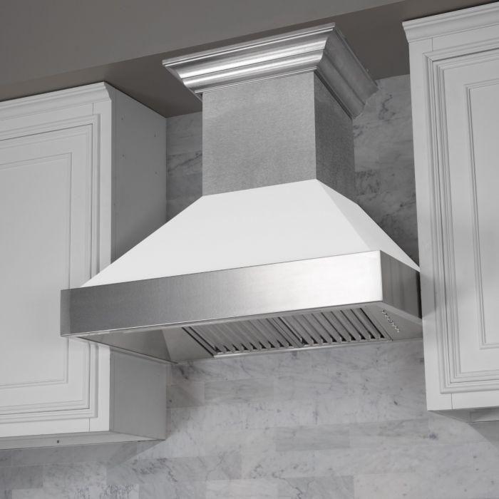 ZLINE 30 in. Dual Fuel Range In DuraSnow with White Matte Door and 30 in. Range Hood Appliance Package 2KP-RASWMRH30