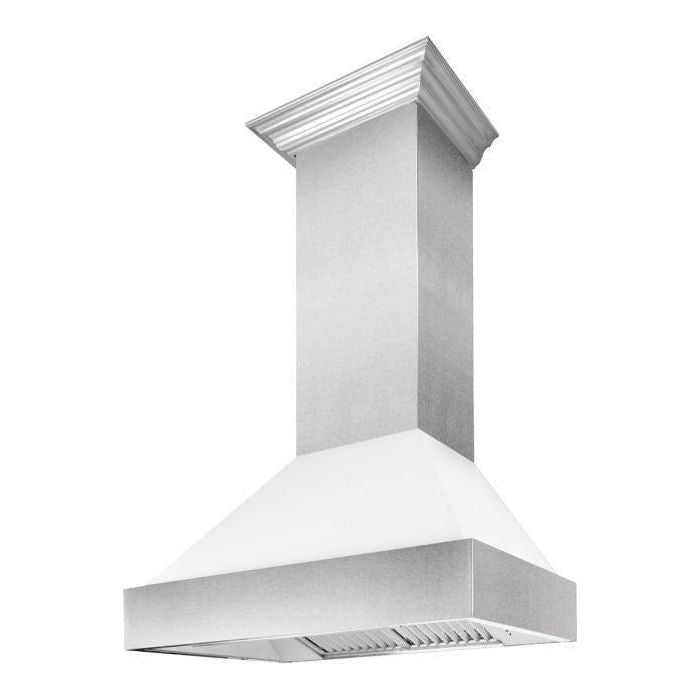 ZLINE 30 in. Dual Fuel Range In DuraSnow with White Matte Door and 30 in. Range Hood Appliance Package 2KP-RASWMRH30