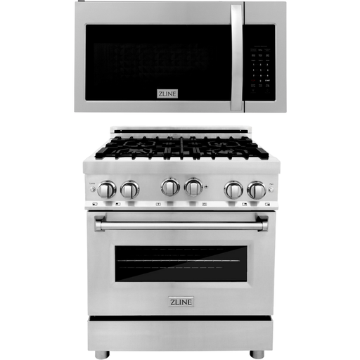 ZLINE 30 in. Dual Fuel Range & Over-the-Range Microwave Appliance Package 2KP-RAOTR30