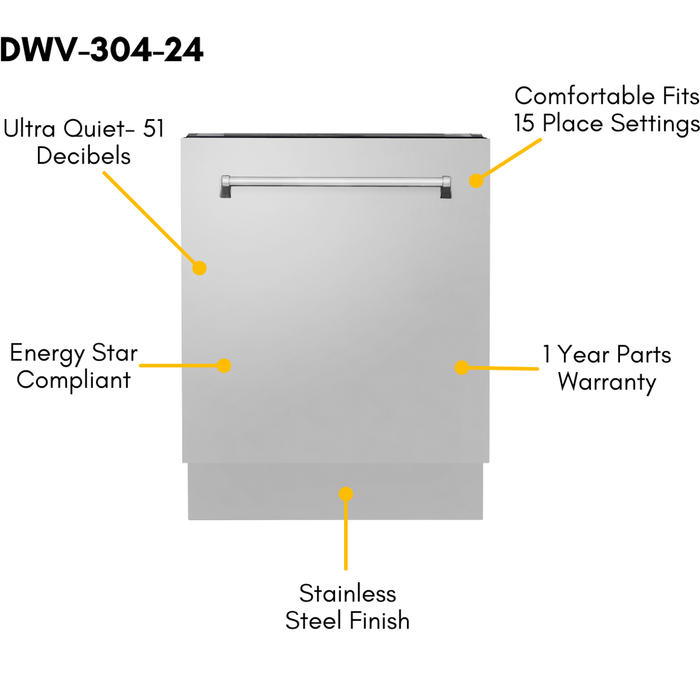 ZLINE 30 in. Dual Fuel Range, Range Hood, 3 Rack Dishwasher and Refrigerator Appliance Package 4KPR-RARH30-DWV