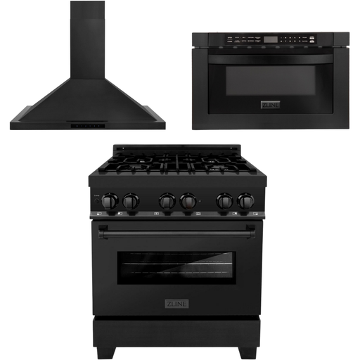 ZLINE Kitchen Appliance Packages ZLINE 30 in. Dual Fuel Range, Range Hood and Microwave In Black Stainless Steel Appliance Package 3KP-RABRBRH30-MW
