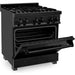 ZLINE 30 in. Dual Fuel Range, Range Hood, and Microwave Oven in Black Stainless Steel Appliance Package 3KP-RABRH30-MO